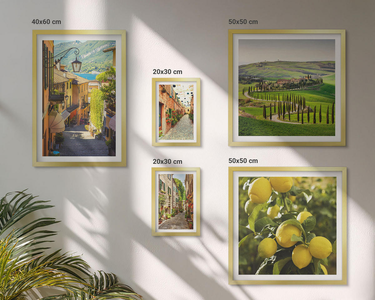 WANDBILDER 5er Set - 50x50 cm & 20x30 cm & 40x60 cm Goldrahmen - Zitat über New Yorker Landschaften - Goldfarben, Kunststoff (40/60cm) - ArtPrintCave