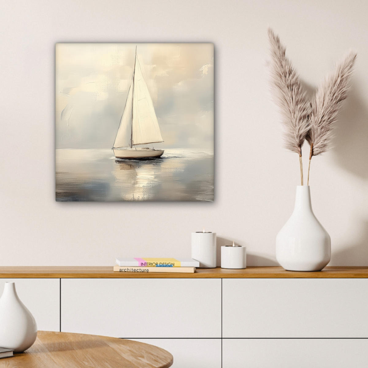 LEINWANDBILD Segelschiff - Meer - Bewölkt 50x50 cm - Creme, Textil (50/50cm) - MuchoWow