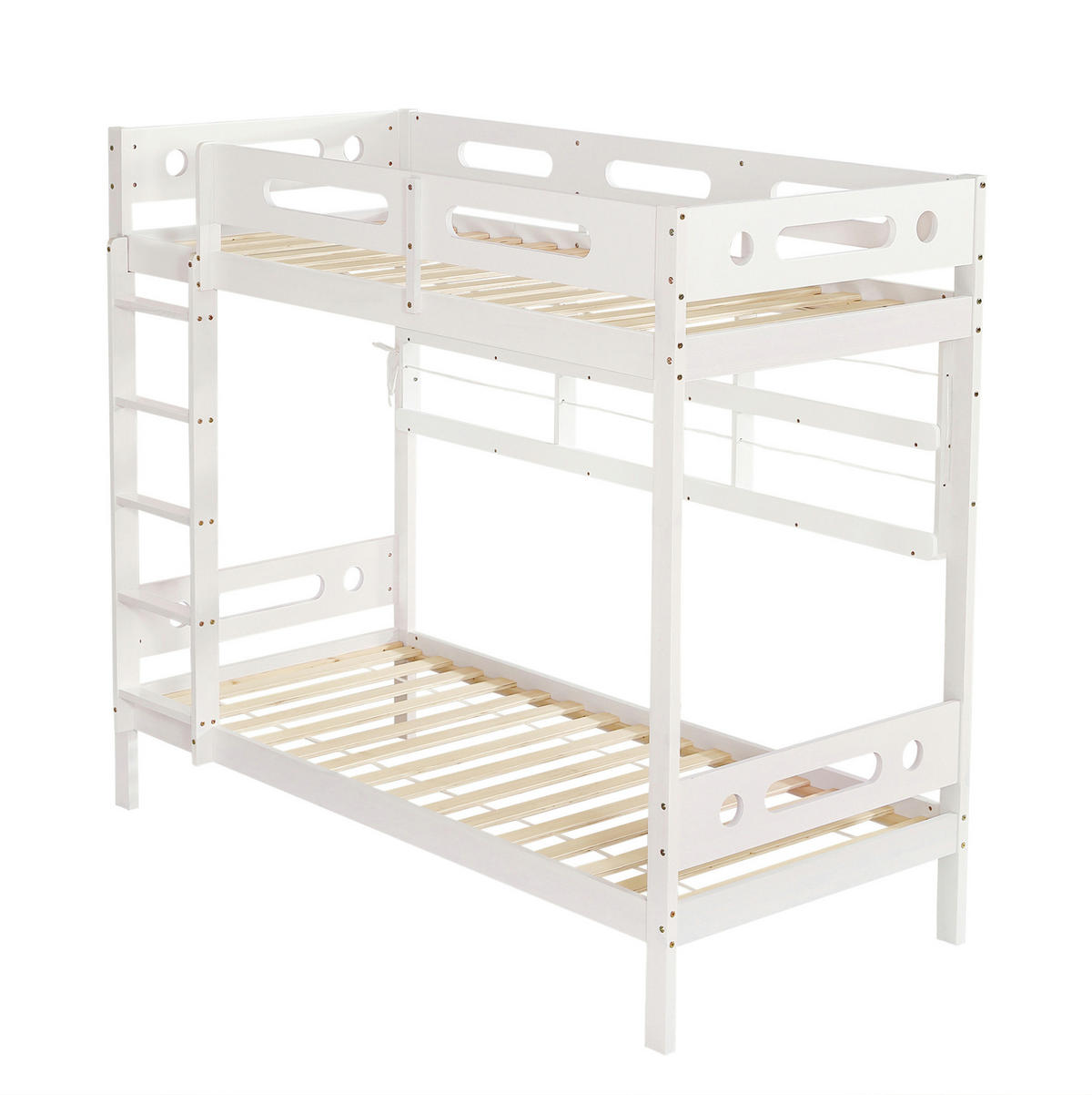 POSCHODOVÁ posteľ 90/200 cm biela/prírodná s otvoreným regálom a 5-stupňovým rebríkom z masívneho dreva a MDF - biela, drevo (90/200cm) - OKWISH