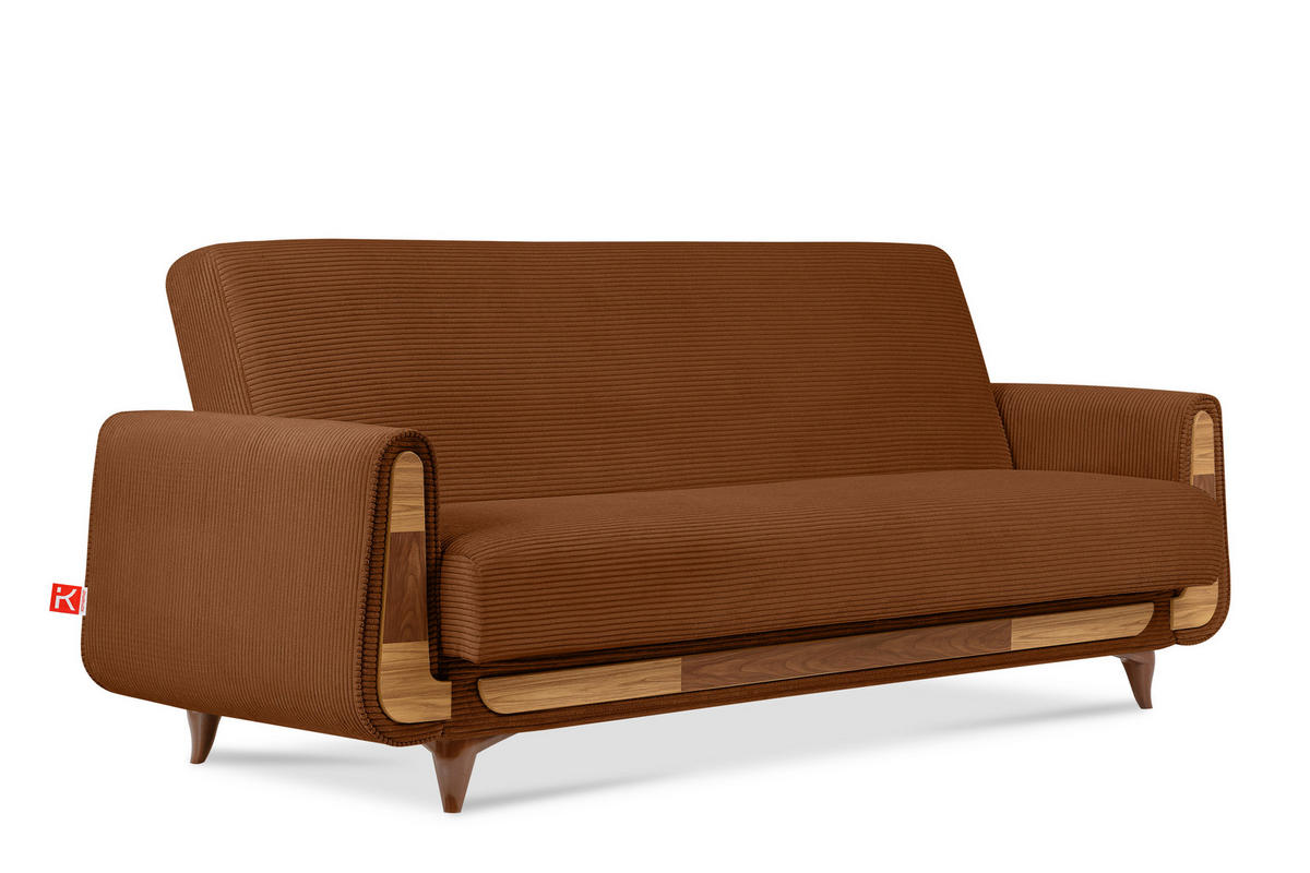 3-SITZER-SCHLAFSOFA GUSTAVO II mit Armlehnen, Orange - Orange, Holz/Holzwerkstoff (230/98/98cm) - KONSIMO®