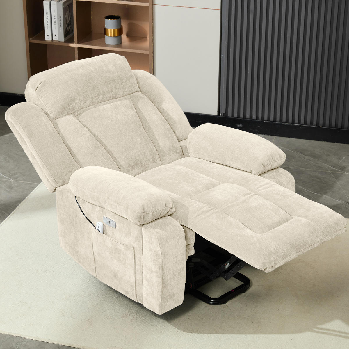 MASSAGESESSEL Stoff Beige mit Massagefunktion, Heizfunktion, USB und Hebefunktion - Beige, Holzwerkstoff/Textil (95/107/94cm) - WISHDOR
