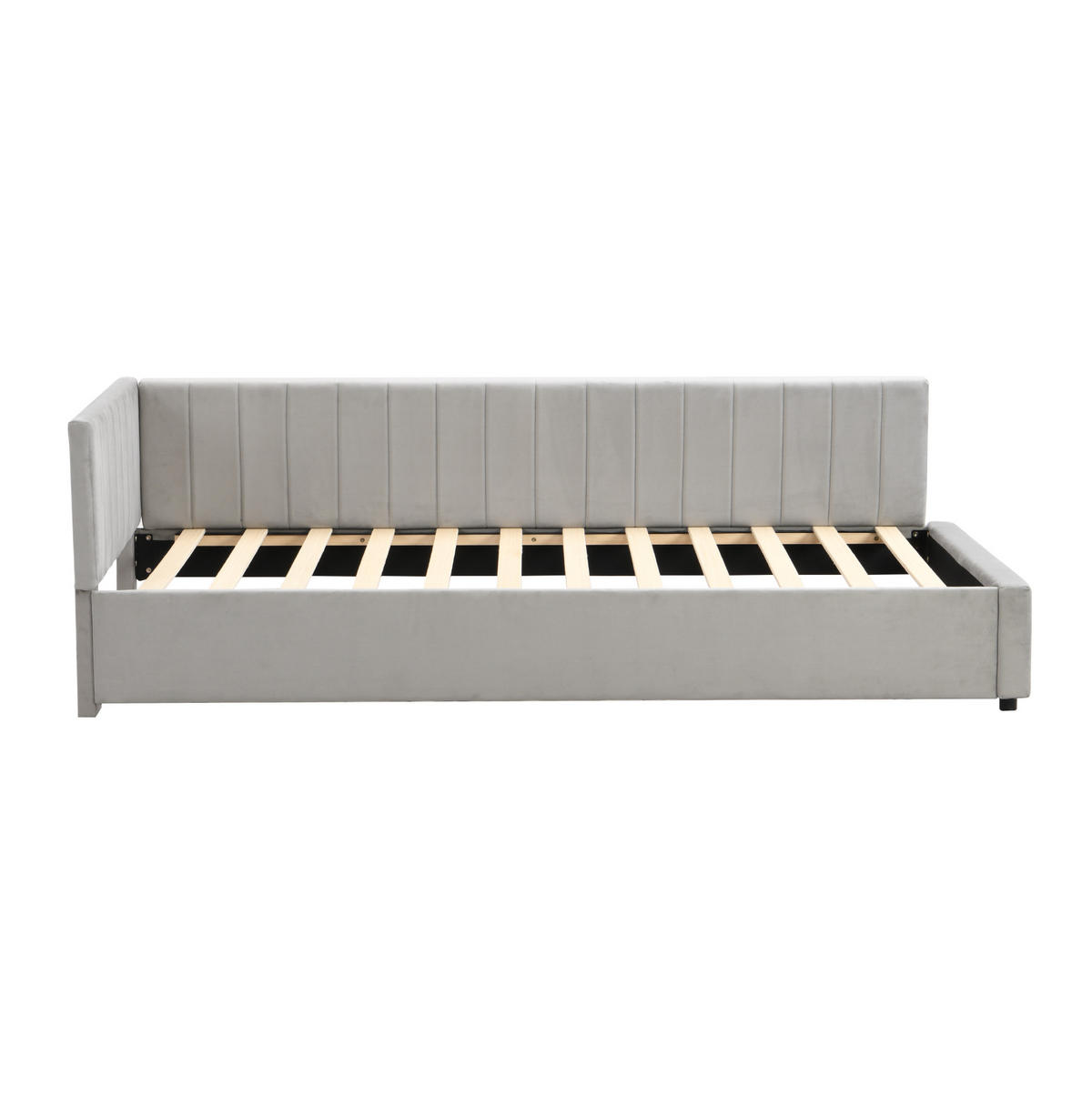 ČALOUNĚNÁ postel 90/200 cm šedá z sametu s lamelovým roštem a funkcí pohovky - šedá, kůže (90/200cm) - OKWISH