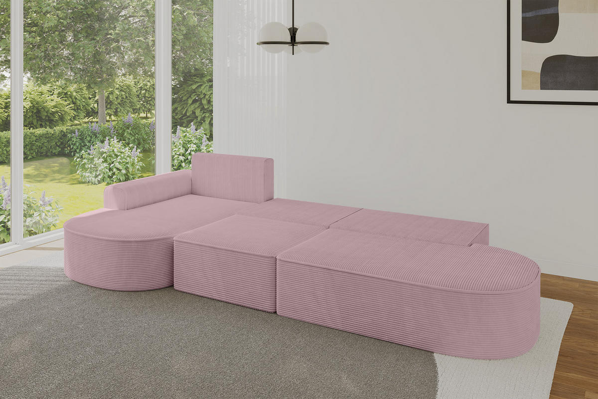 ECKSOFA mit Schlaffunktion Ottomane Links MARI L2-S 368X167X85 Rosa Cord - Schwarz/Rosa, Holzwerkstoff/Kunststoff (368/167cm) - ALTDECOR