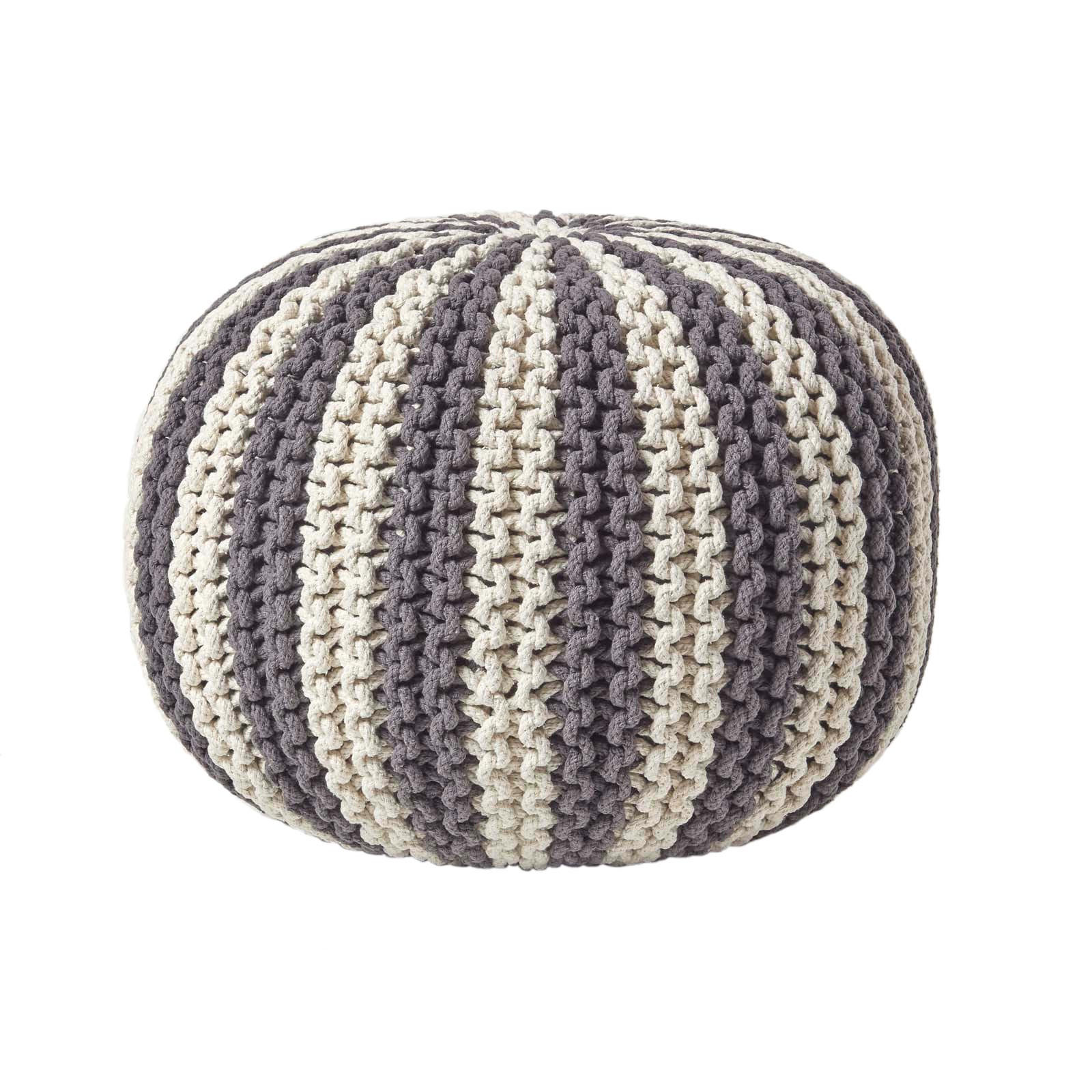 STRICKPOUF rund, grau-creme gestreift, 50/50/40 cm - Grau, Textil (50/40/50cm) - Homescapes