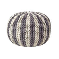 STRICKPOUF rund, grau-creme gestreift, 50/50/40 cm - Grau, Textil (50/40/50cm) - Homescapes