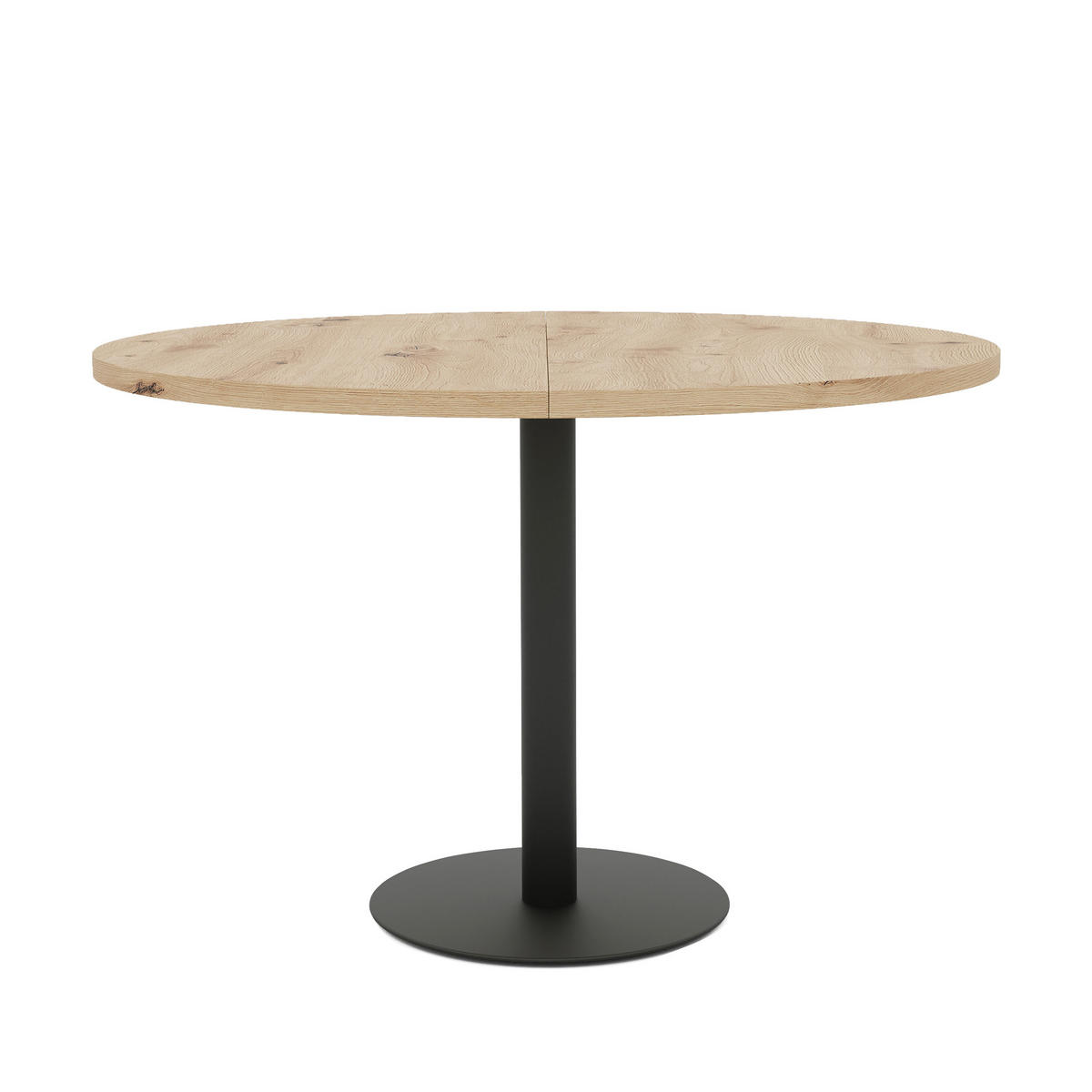 TISCH einbeinig schwarzes Bein, MDF Tischplatte, Wotan Eiche - Hellbraun/Schwarz, Holzwerkstoff (100/100/76cm) - Idohome