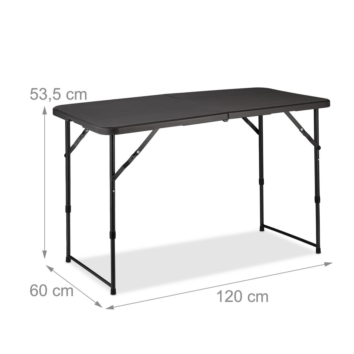 CAMPINGTISCH - Schwarz, Kunststoff/Metall (60/120/53.5cm) - Relaxdays