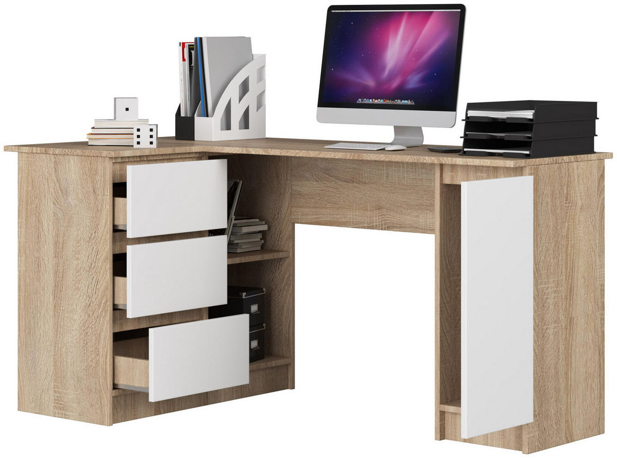 ECKSCHREIBTISCH Sonoma Eiche, Weiß 155x85x77 cm - Weiß/Sonoma Eiche, Holzwerkstoff (85/155/77cm) - Akord