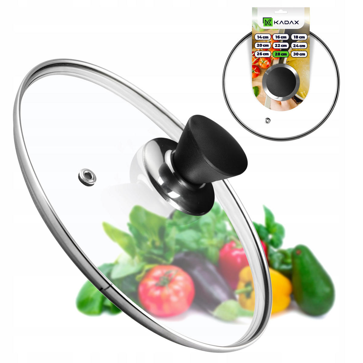 DECKEL mit schwarzem Griff, 28 cm - Transparent, Glas/Kunststoff (28cm) - KADAX