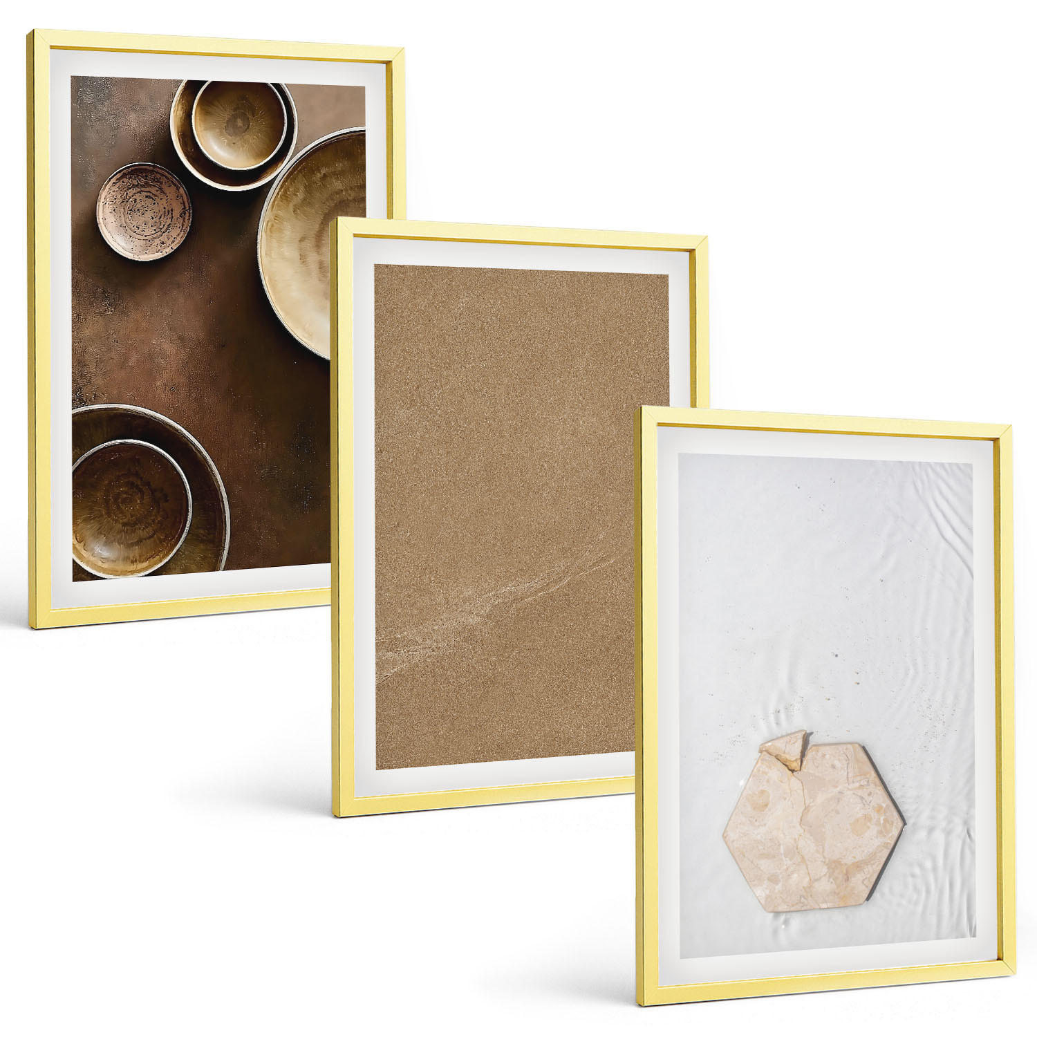 BILDER SET 3er Set - 40x60 cm Goldrahmen - Minimalistische Texturen und Farben - Goldfarben, Kunststoff (40/60cm) - TULUP