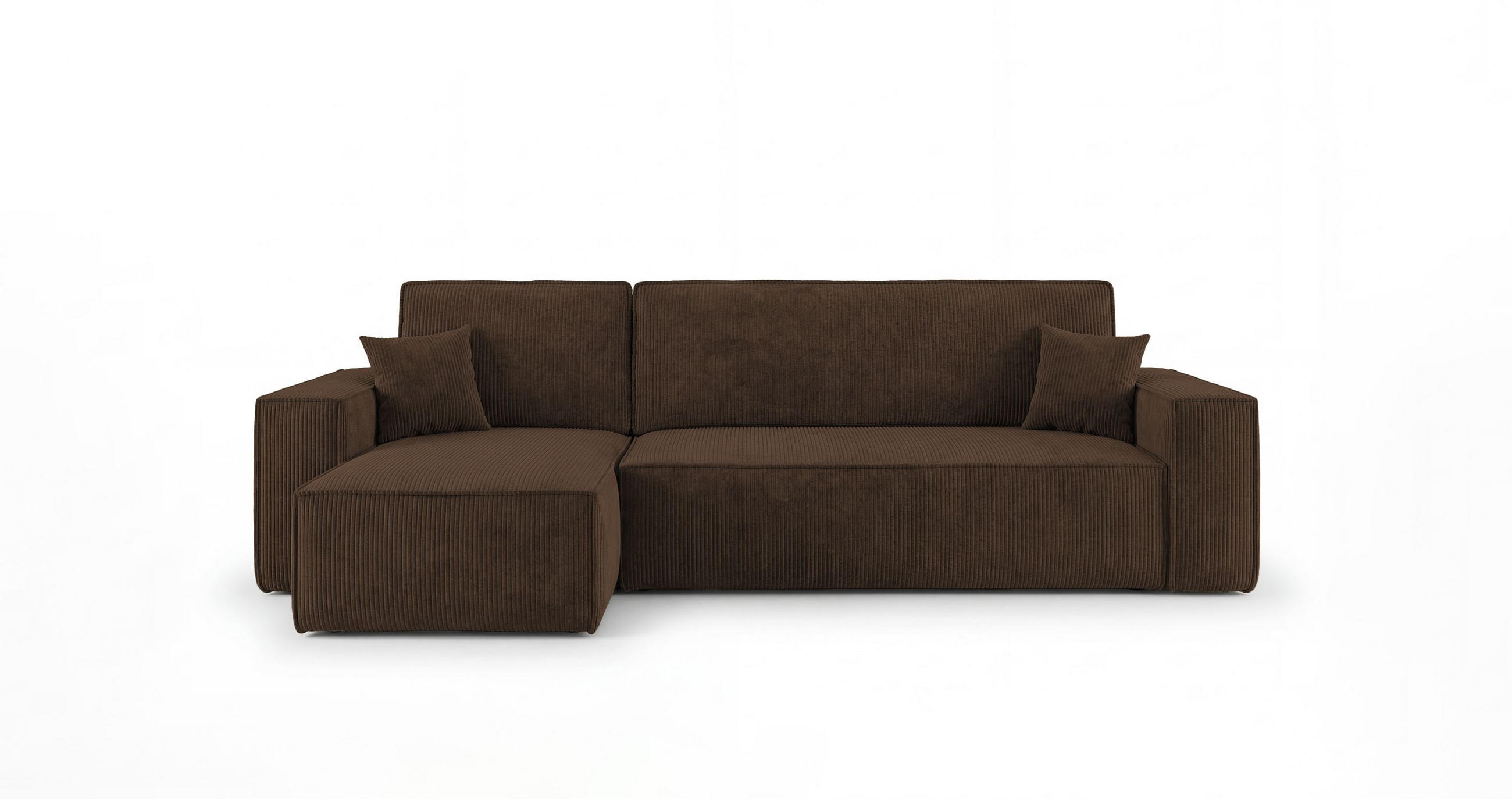 ROHOVÁ pohovka CALIFORNIA MINI levá hnědá manšestr Poso 6 - funkce spaní, úložný prostor - hnědá, textil (245/140cm) - Cornero