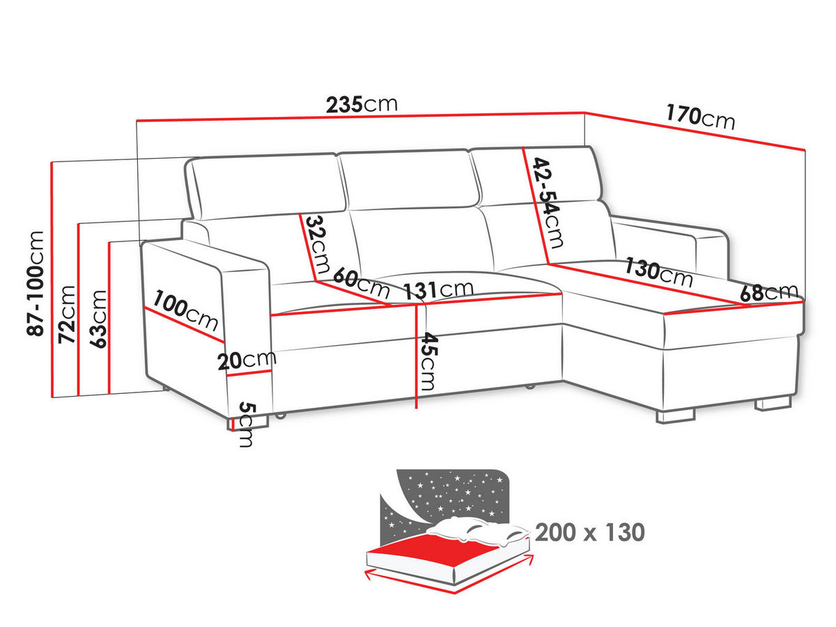 ECKSCHLAFSOFA Pedro 2rLC - Hellbraun/Silberfarben, Holz/Kunststoff (235/170cm) - MIRJAN24