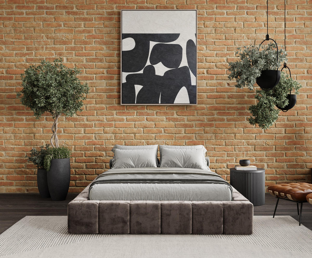POLSTERBETT Aruba Braun 180/200 cm im Chenille-Stoff - Schwarz/Naturfarben, Holz/Holzwerkstoff (180/200cm) - Maison de Reve