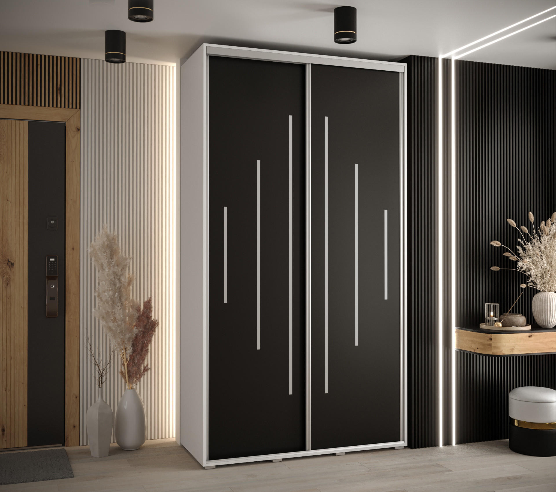 SCHWEBETÜRENSCHRANK 235,2/140/60 2-türig - Silberfarben/Schwarz, Holz/Metall (140/235/60cm) - Abiks Möbel