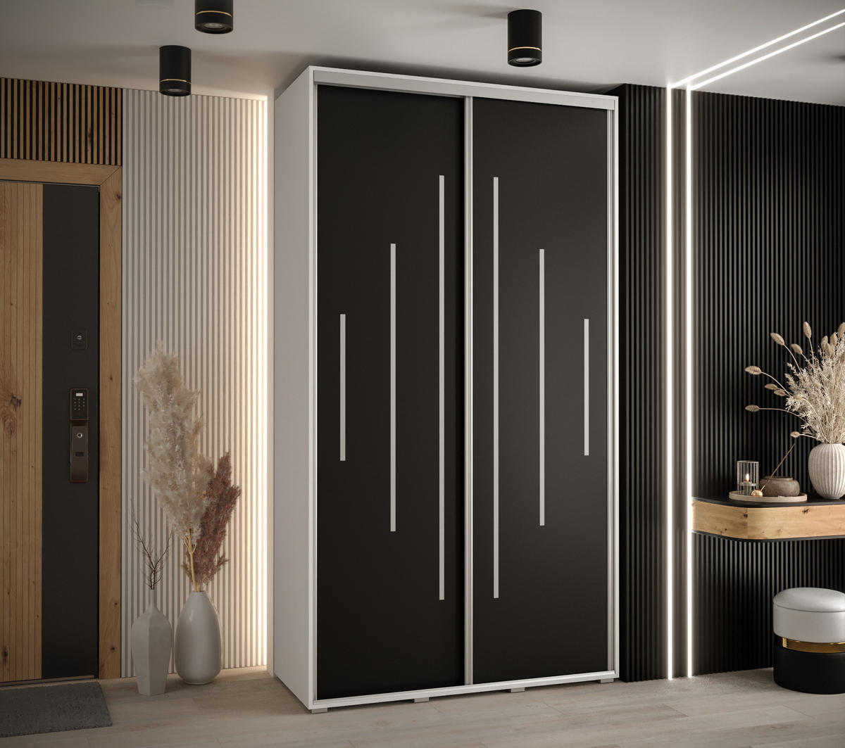 SCHWEBETÜRENSCHRANK 235,2/130/45 2-türig - Silberfarben/Schwarz, Holz/Metall (130/235/45cm) - Abiks Möbel