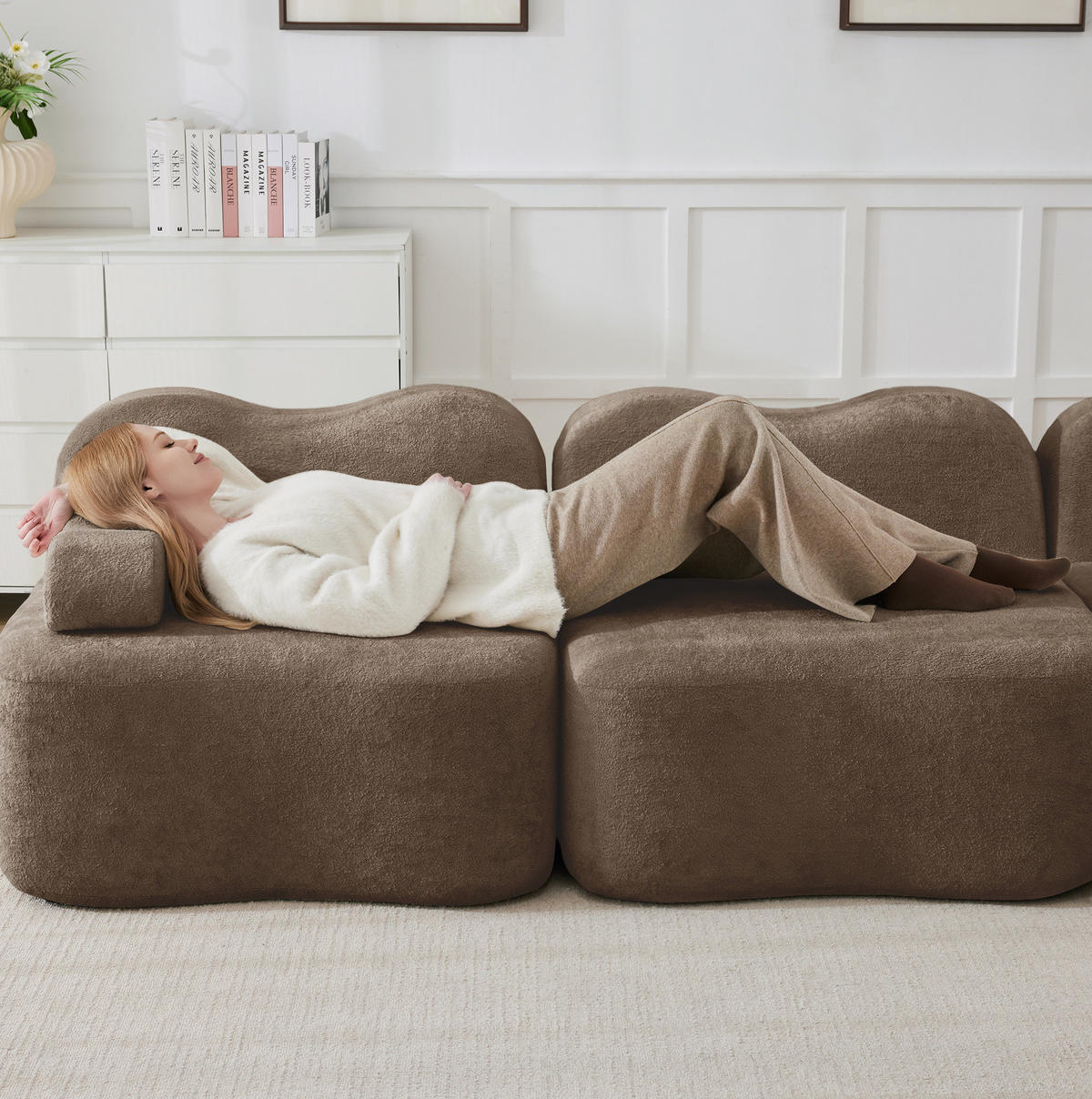 ECKSOFA 288/167/70 cm braun aus Samt mit modularer Ottomane und tiefer Sitzfläche - Braun, Textil (167/288cm) - OKWISH