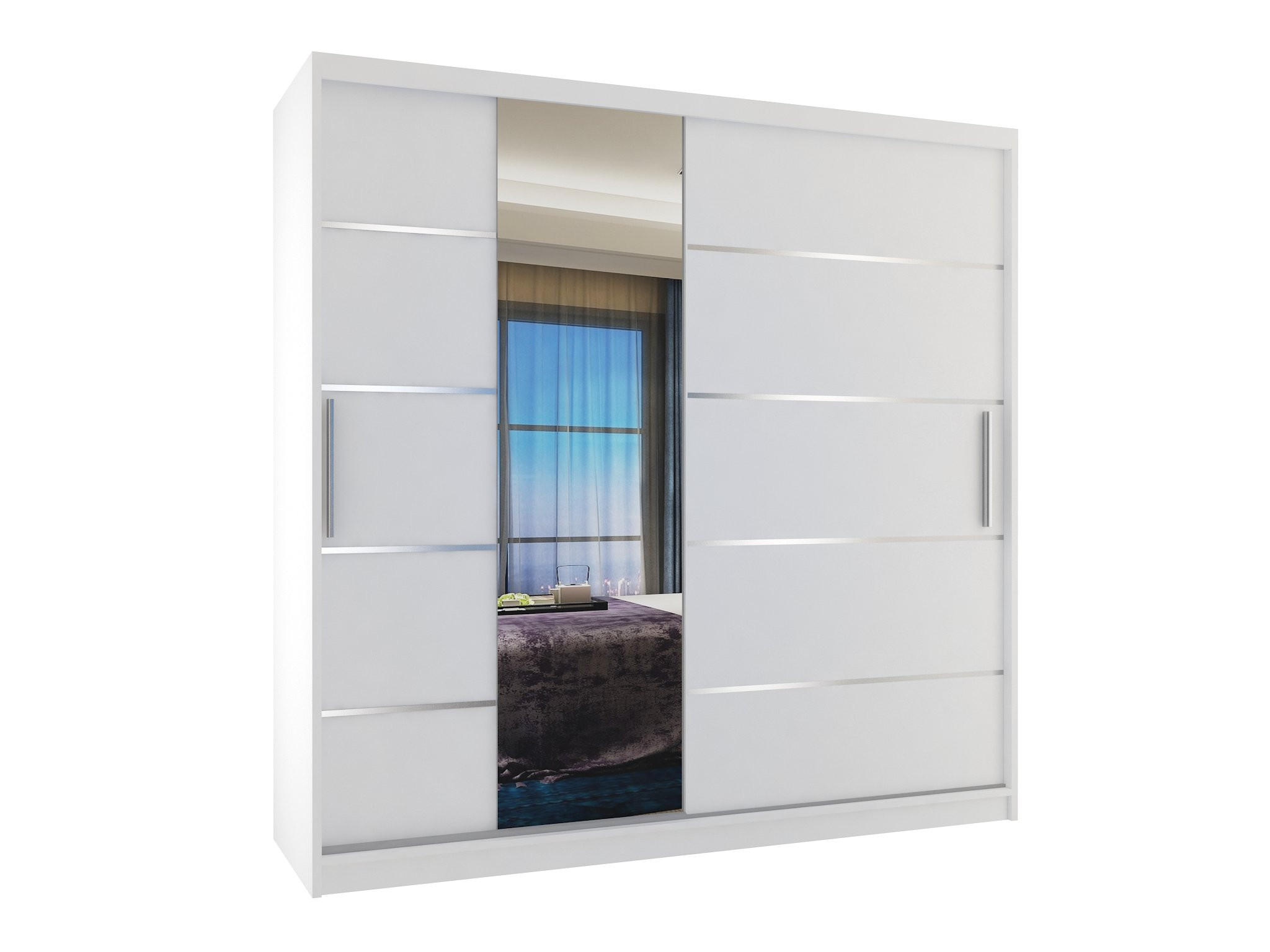 BELINI Verona MBP – posuvné skrine, 200 cm, biela, matná – šatník so zrkadlom a 2 zásuvkami, do spálne - biela, drevo (200/216/60cm) - B BELINI GROUP