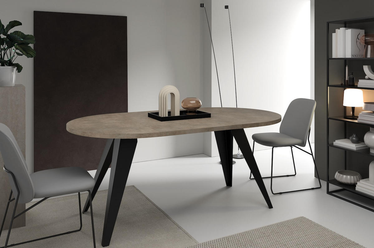 ESSTISCH Alba Chicago Concrete Dunkelgrau / Schwarz 100/176 / 100 / 76cm - Dunkelgrau/Schwarz, Holz/Holzwerkstoff (100/100/76cm) - Feldmann-Wohnen