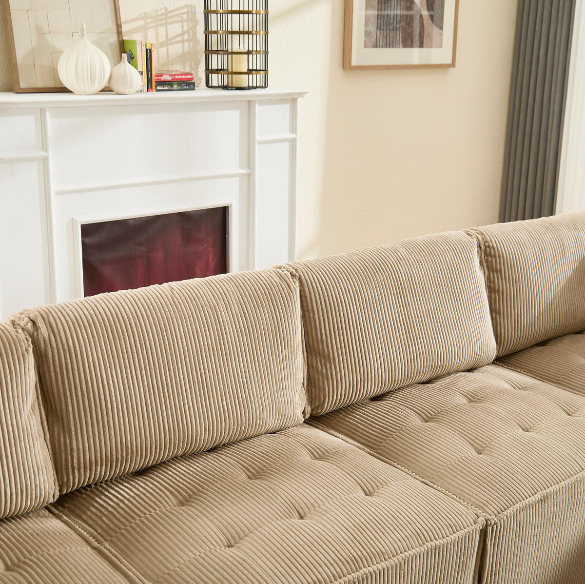SOFA modular 6-Sitzer 308 x 154 cm Cord Khaki - Braun, Kunststoff (154/82/308cm) - Meubliv