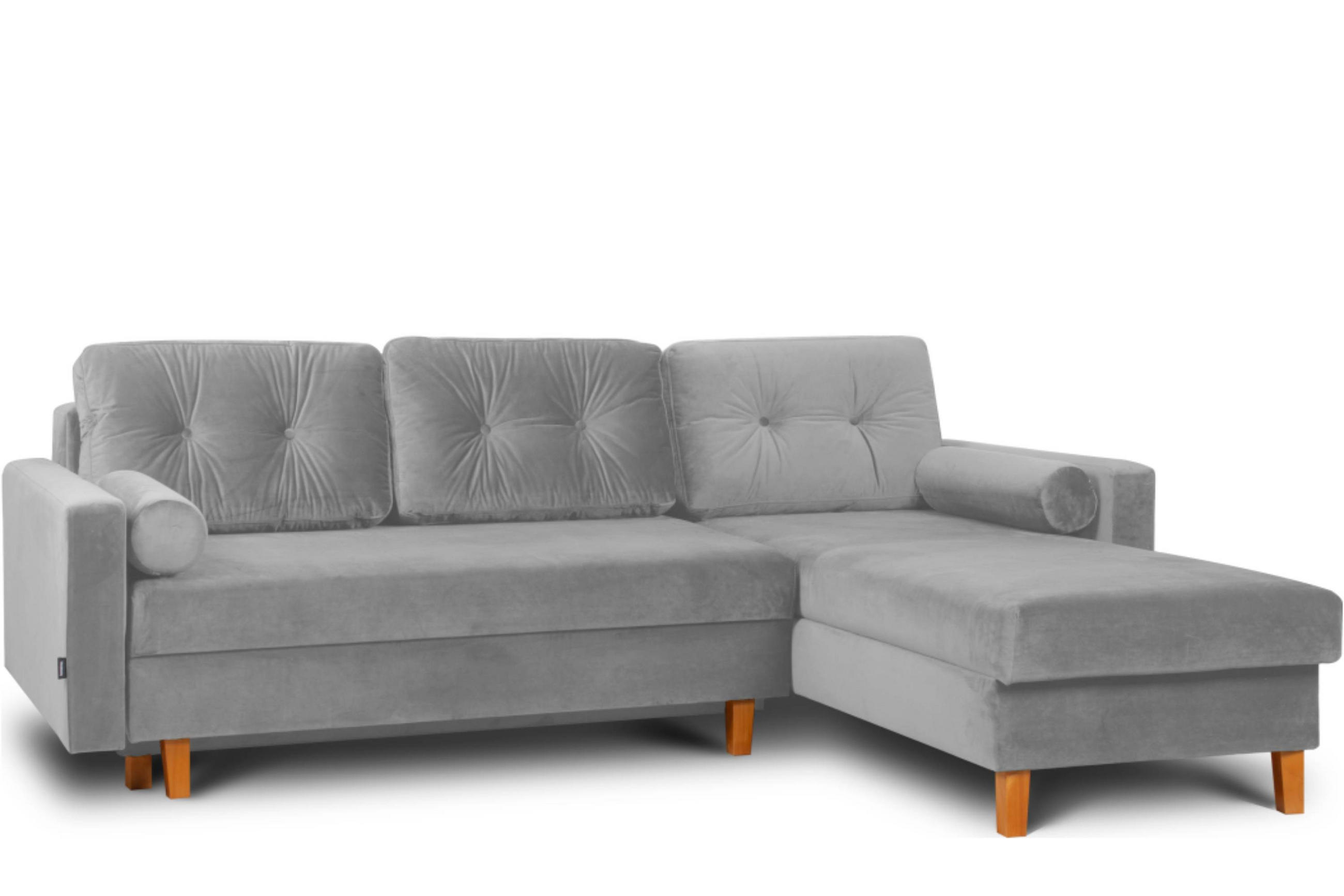 ECKSCHLAFSOFA ERISO 3/4 Sitzer und Universalecke mit Ottoman, Velour-Stoff, grau - Braun/Grau, Textil (240/183cm) - KONSIMO®