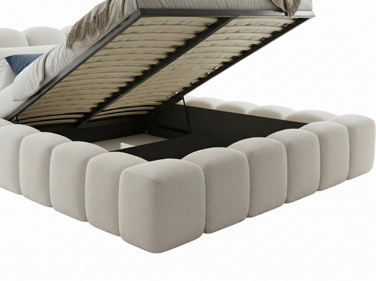 POLSTERBETT Milia Hellbeige 180/200 cm Boucle mit Bettkasten - Beige, Textil/Metall (180/200cm) - wonello