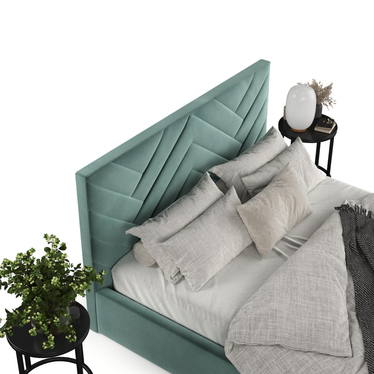 POLSTERBETT Arco 180/200 cm Türkis im Kronos Stoff - Türkis/Schwarz, Holz/Holzwerkstoff (180/200cm) - AltaBeds