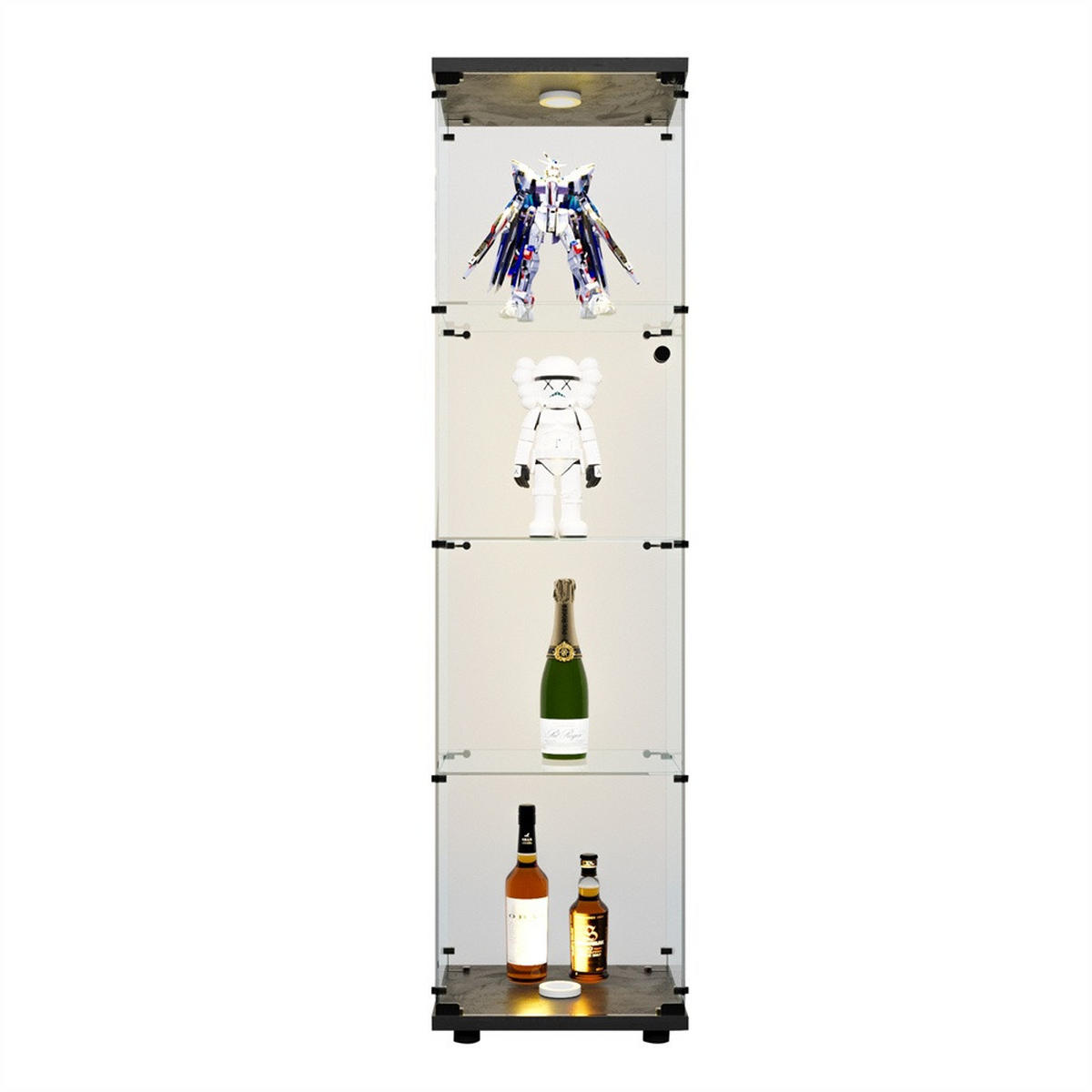 VITRINE mit LED Beleuchtung - Glaskvitrine mit 4 Ebenen und 1 Glastür - für Wohnzimmer und Büro - Schwarz - Schwarz, Glas (42.5/163.5/36.5cm) - DELFA