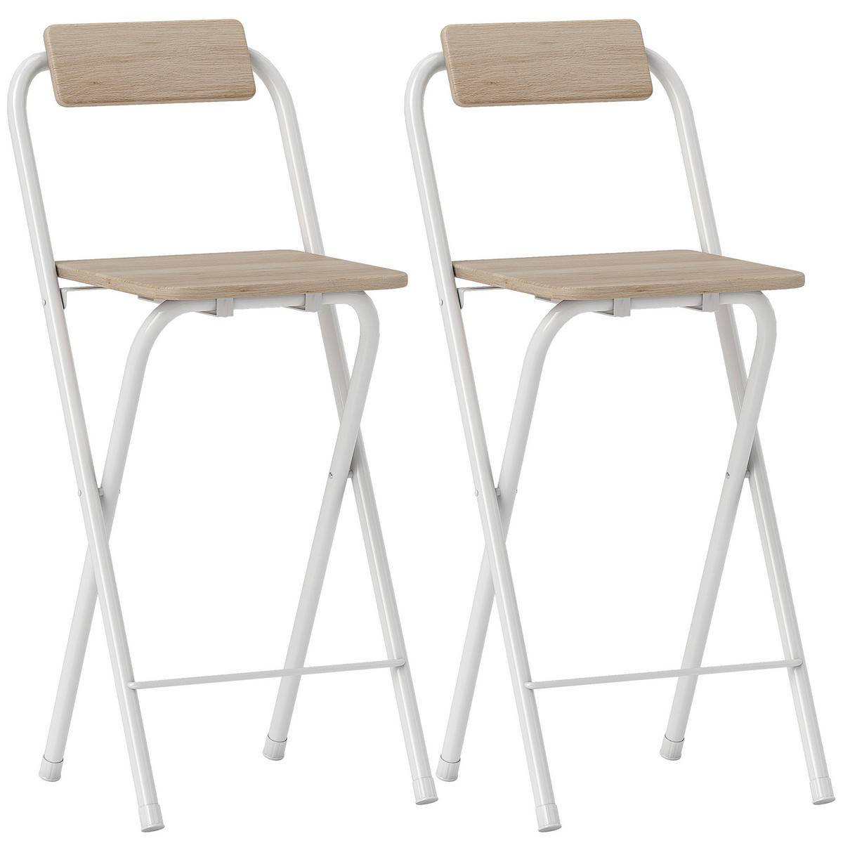 BARHOCKER 2er-Set DE-14766 klappbar mit Rückenlehne und Fußstütze Holzoptik - Naturfarben, Metall (37/87/45cm) - ComfortXL