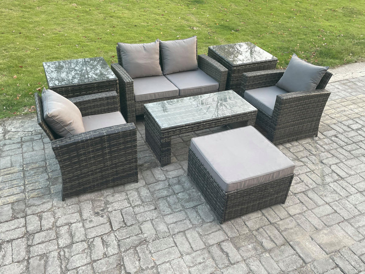 GARTENGARNITUR Polyrattan Dunkelgrau 5-Sitzer - Dunkelgrau, Metall - Fimous