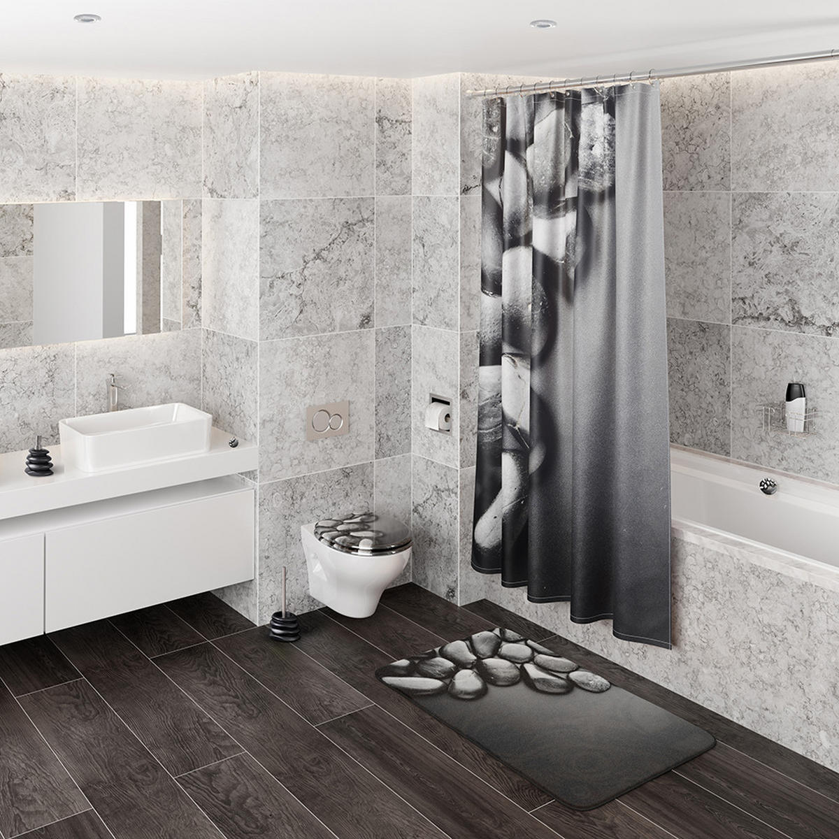 WC-SITZ mit Absenkautomatik Hot Stones - Schwarz, Holzwerkstoff (38/6/47cm) - Sanilo