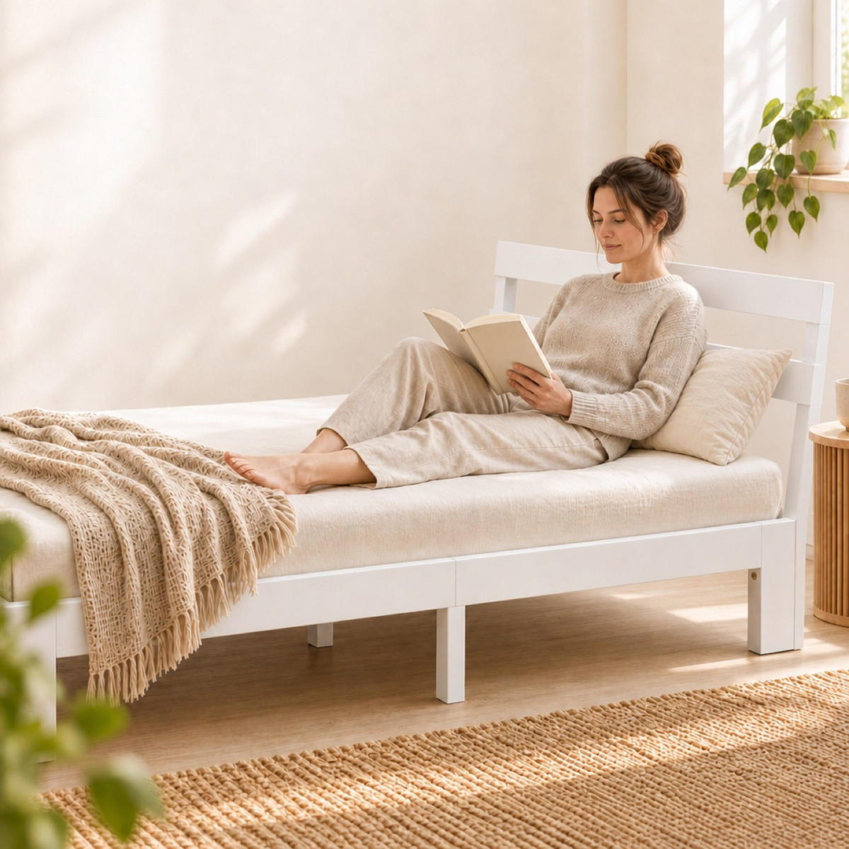 BETT Weiß Massivholz mit Lattenrost 140x200 cm - Weiß, Holz - Relaxdays