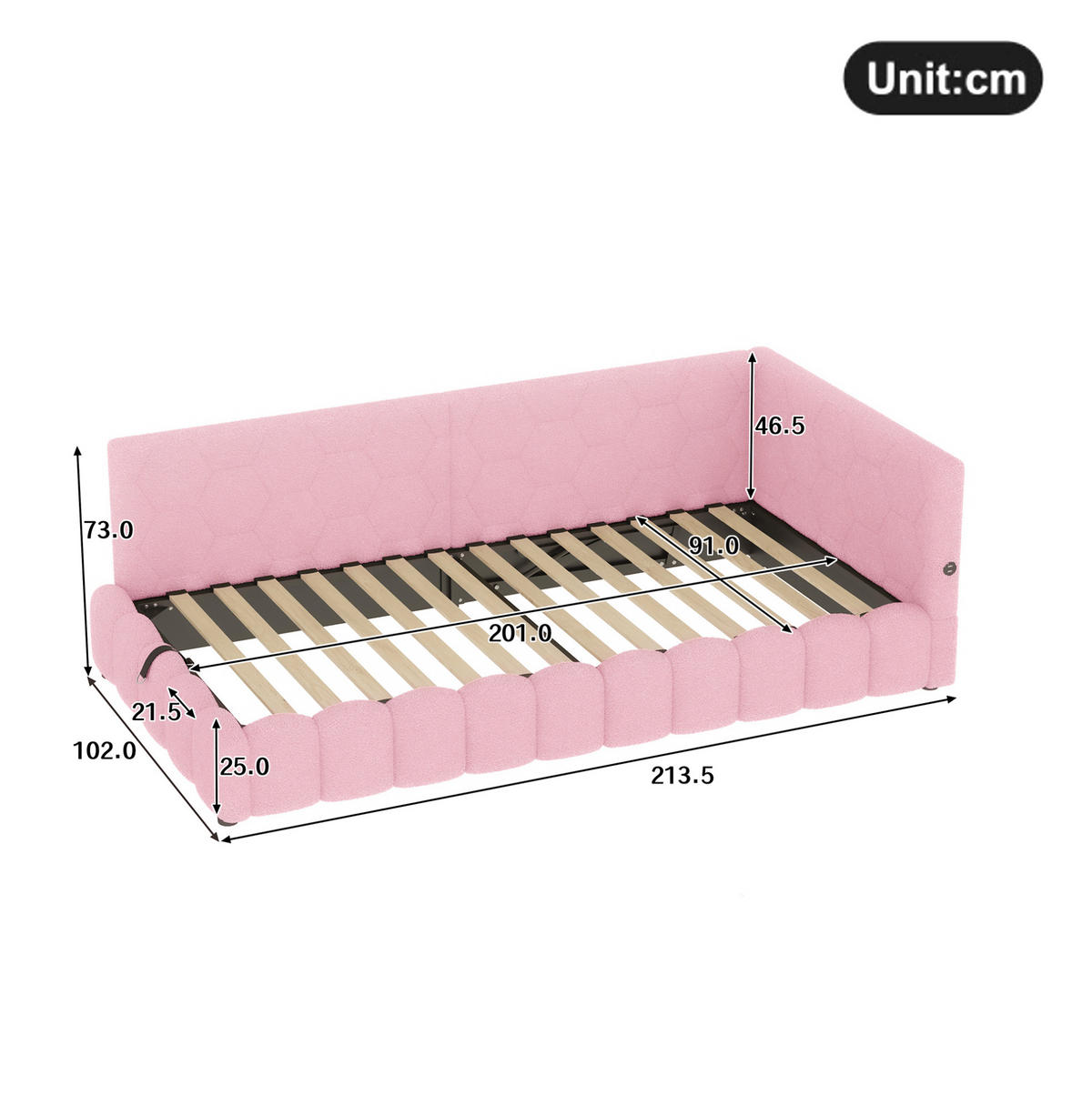 POLSTERBETT 90/200 cm Rosa aus Vliesimitat mit Stauraum - Rosa, Textil (90/200cm) - OKMYHOME