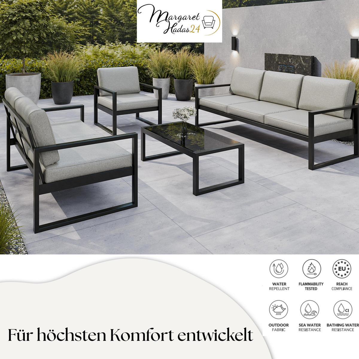 GARTENSESSEL Madera 76x80 cm, schwarz, beige - Beige/Schwarz, Kunststoff/Metall (76/86/80cm) - Margaret Hadas24