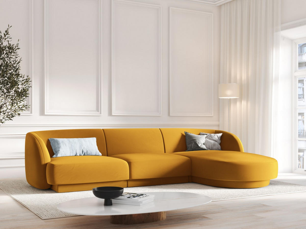 ECKSOFA rechts Miley aus Samt gelb 4 Sitzplätze - Gelb, Textil (156/255cm) - Micadoni