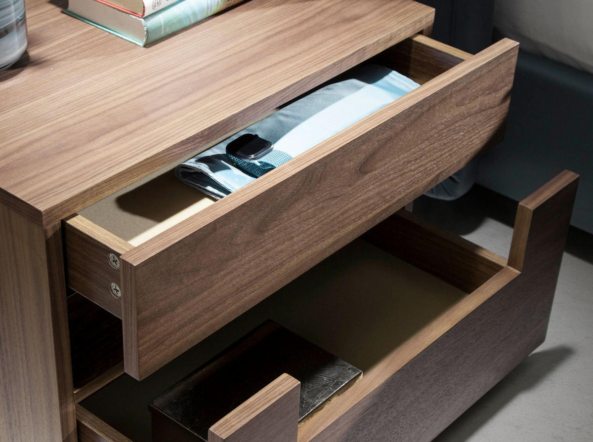 NACHTTISCH Nussbaum und polierter Stahl mit Innenbeleuchtung - Edelstahlfarben/Silberfarben, Holzwerkstoff/Metall (58/41/38cm) - ANGEL CERDA