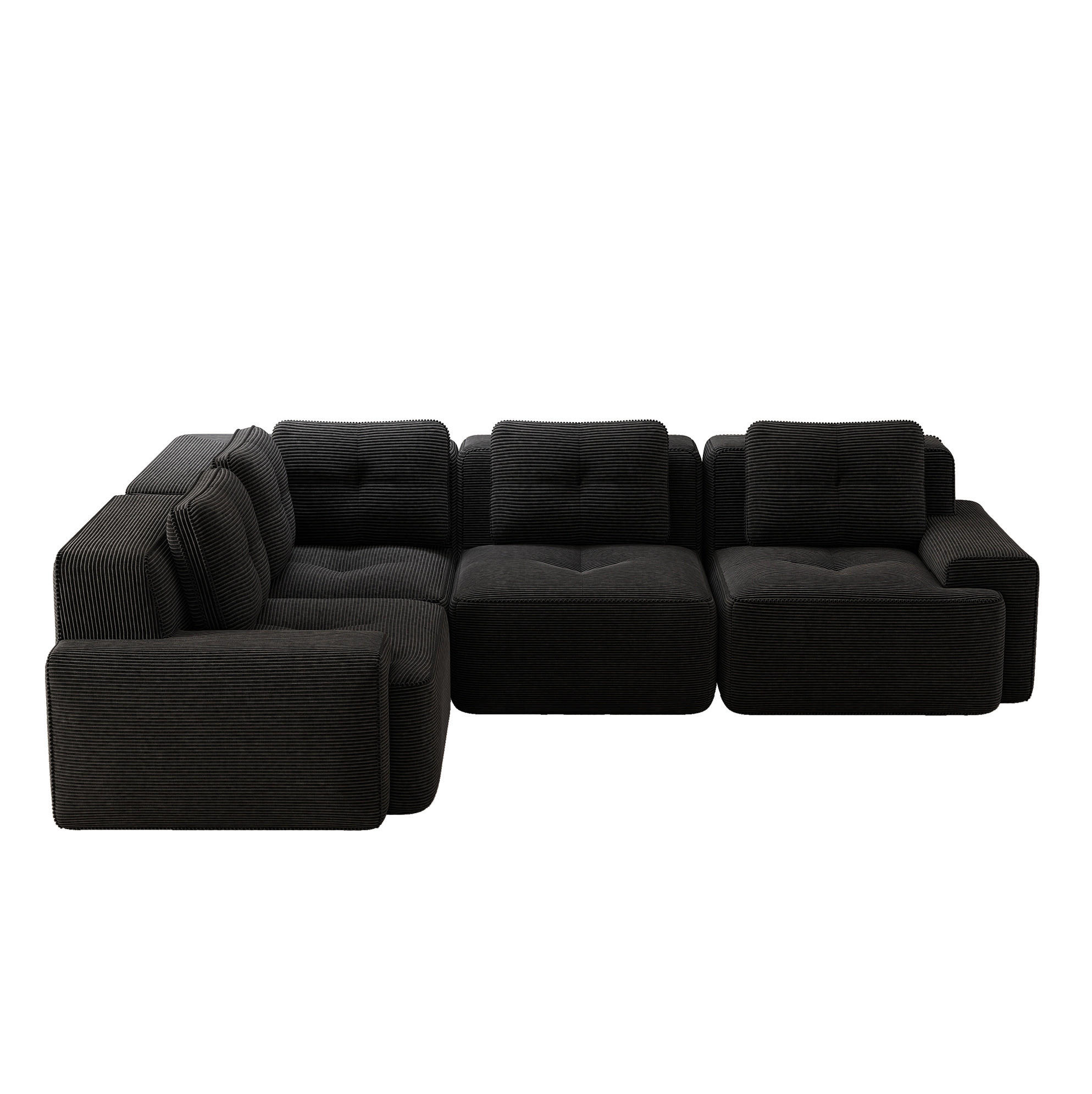ECKSOFA aus Cord mit modularem Design Schwarz - Schwarz, Textil (104/382cm) - Modenvie