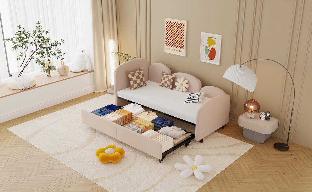 DAYBETT 90x200 cm Samt Schubladen - Rosa, Metall (90/200cm) - Fortuna Lai