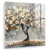 ACRYLGLASBILD Baum - Blumen - Weiß - Natur - Kunst 50x50 cm - Weiß, Glas (50/50cm) - MuchoWow