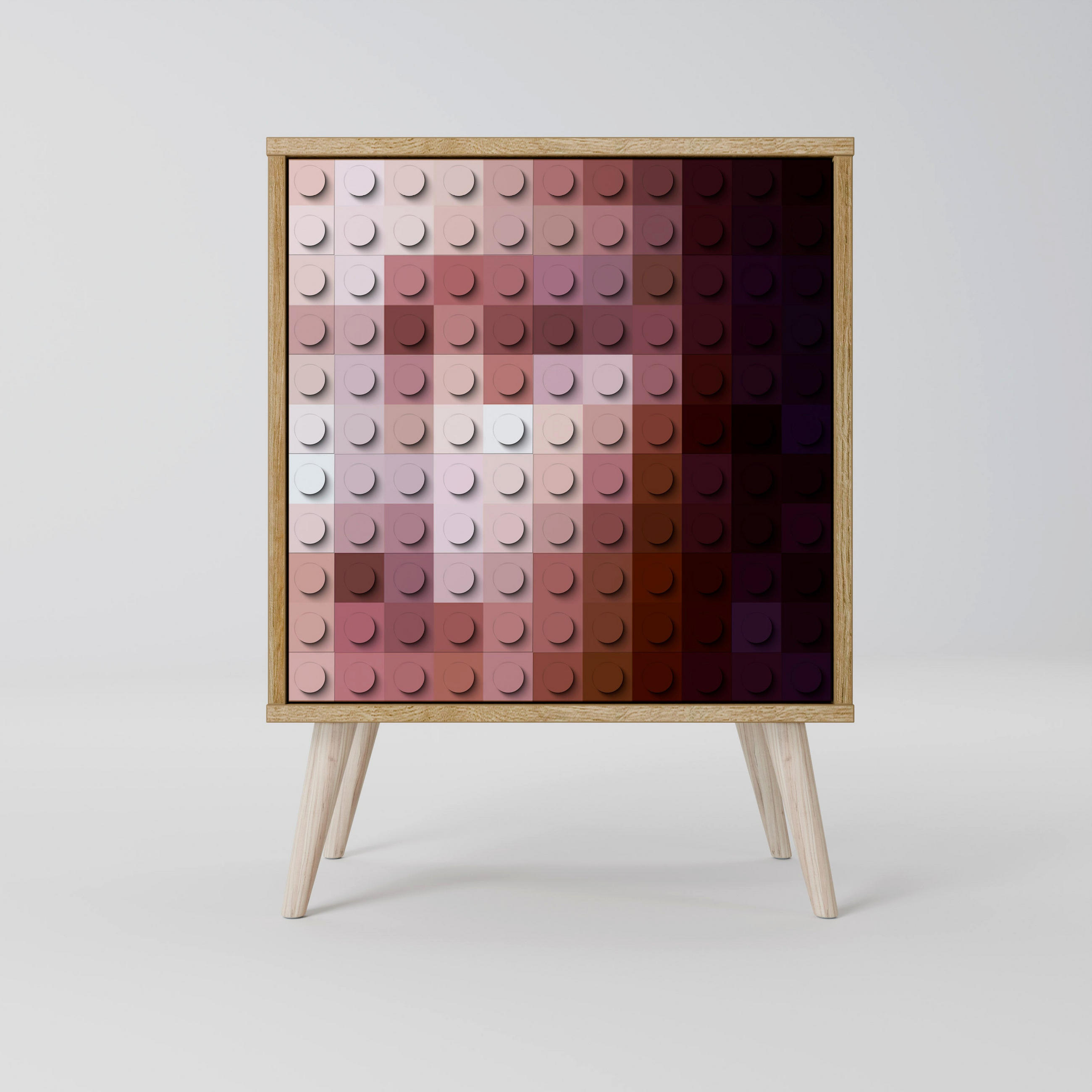 SIDEBOARD CONSTRUCTIVE ART, Eichefarben, 57,5x42x77,5 cm, Schräge Buchenholzfüße - Eichefarben/Buchefarben, Holzwerkstoff/Buchenholz (57.5/77.5/42cm) - SpaceRebels
