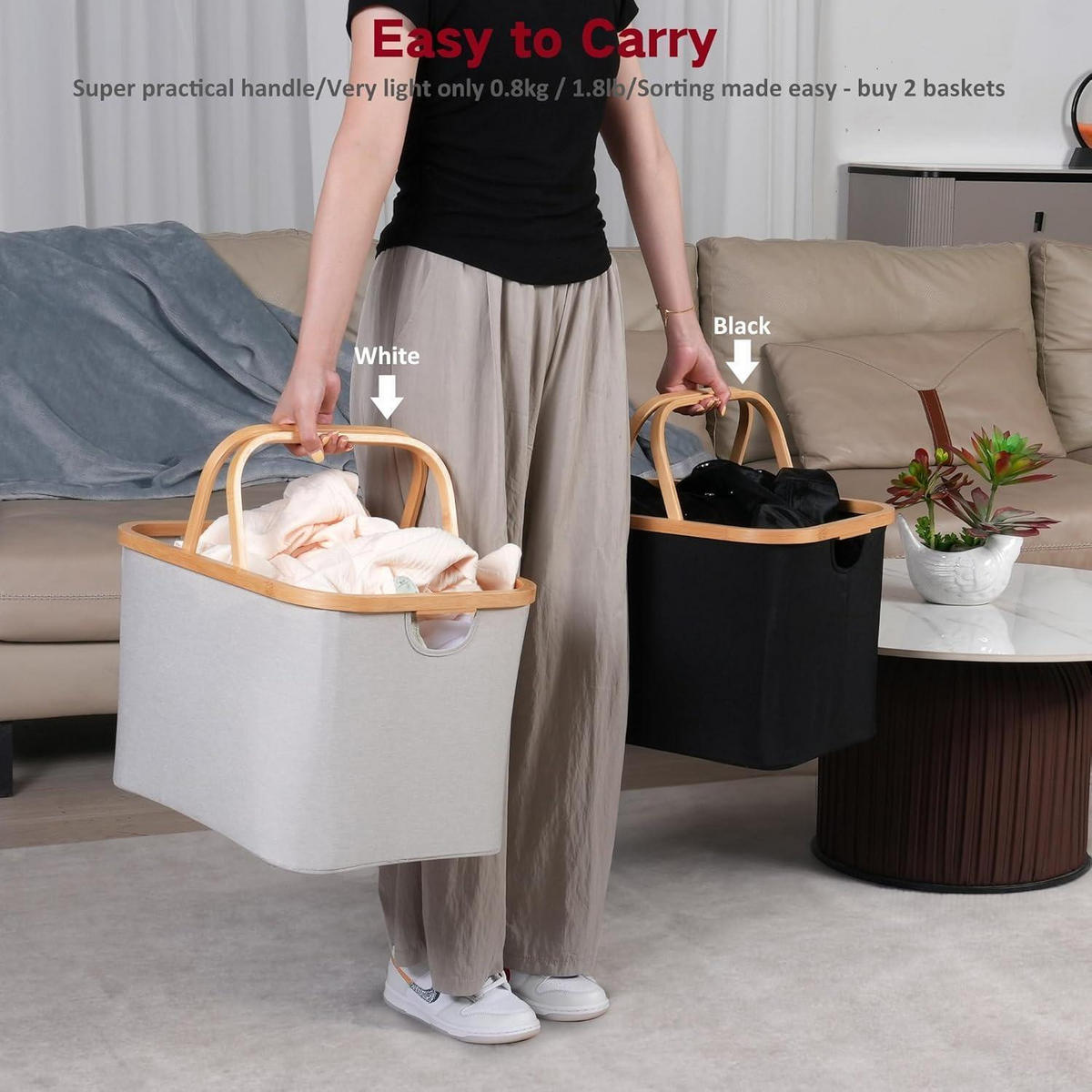 WÄSCHEKORB Bambus Stoff Grau 43 Liter - Grau, Naturmaterialien (30/44/33cm)