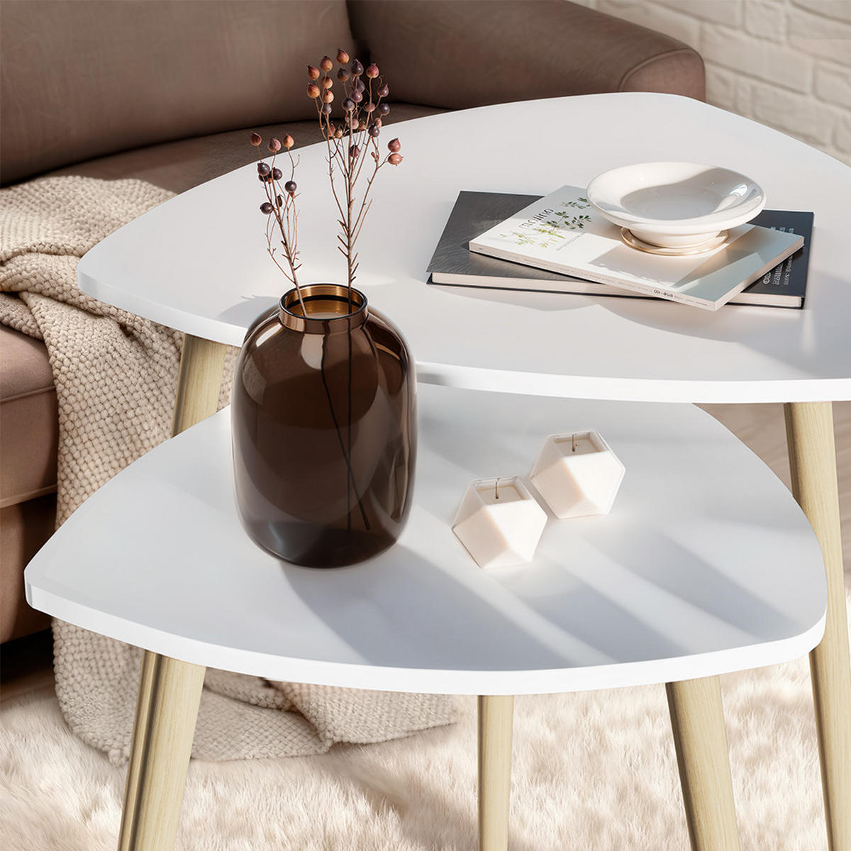 COUCHTISCH Twino Weiß/Sonoma 60 x 50 cm 2er Set - Weiß, Holzwerkstoff (60/60/50cm) - Vicco