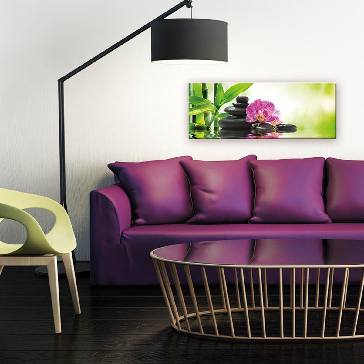 GLASBILD 80x30 cm Zen Spa Grün Pink - Multicolor, Glas (80/30cm) - artissimo