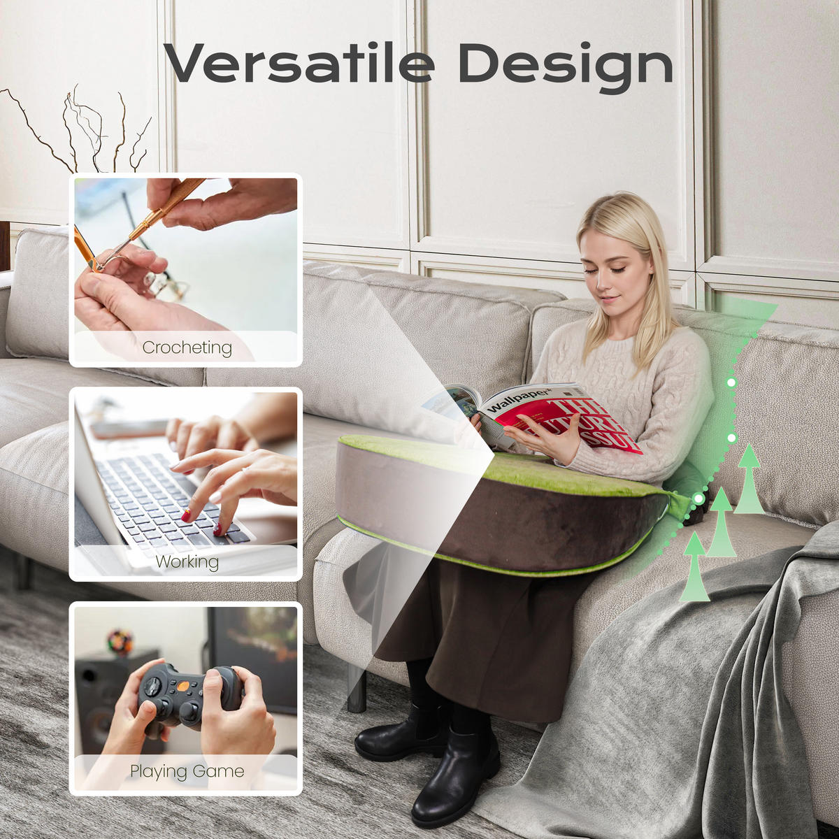 KEILKISSEN Cord Soft Grün - Grün, Textil (48/64.5cm) - Vercart