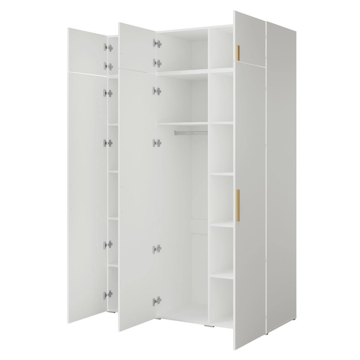 DREHTÜRENSCHRANK mit Aufsatz Napoli 3D 150 Weiß (schwarzer oder goldener Griff) - Silberfarben/Schwarz, Holzwerkstoff/Kunststoff (150/35/60cm) - mzm24