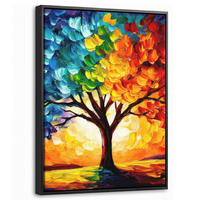 LEINWAND Bilder mit Rahmen - Baum - Kunst - Natur - Sonnenuntergang - 30x40 - Multicolor, Textil (30/40cm) - MuchoWow