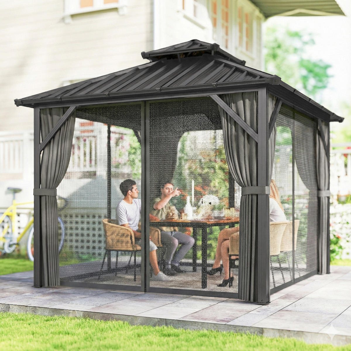 PAVILLON DE-12761 300/300 cm Doppeldach aus Stahl mit Moskitonetz Dunkelgrau - Dunkelgrau, Metall (301/293/301cm) - ComfortXL