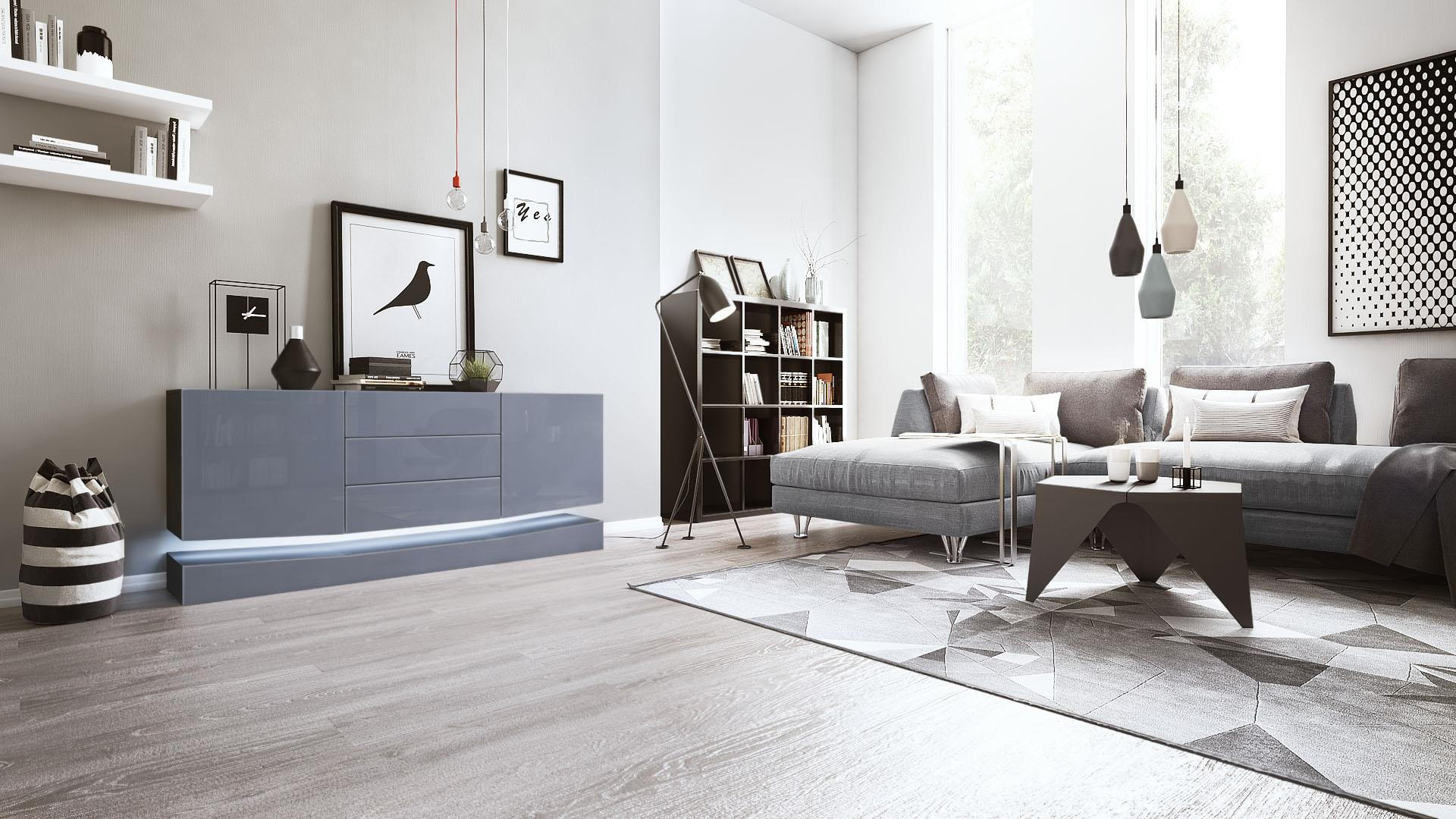 SIDEBOARD City Fronten in Grau Hochglanz - Grau, Holzwerkstoff (178/82/39cm) - Vladon