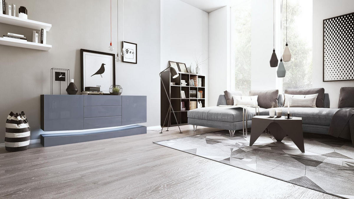 SIDEBOARD City Fronten in Grau Hochglanz - Grau, Holzwerkstoff (178/82/39cm) - Vladon