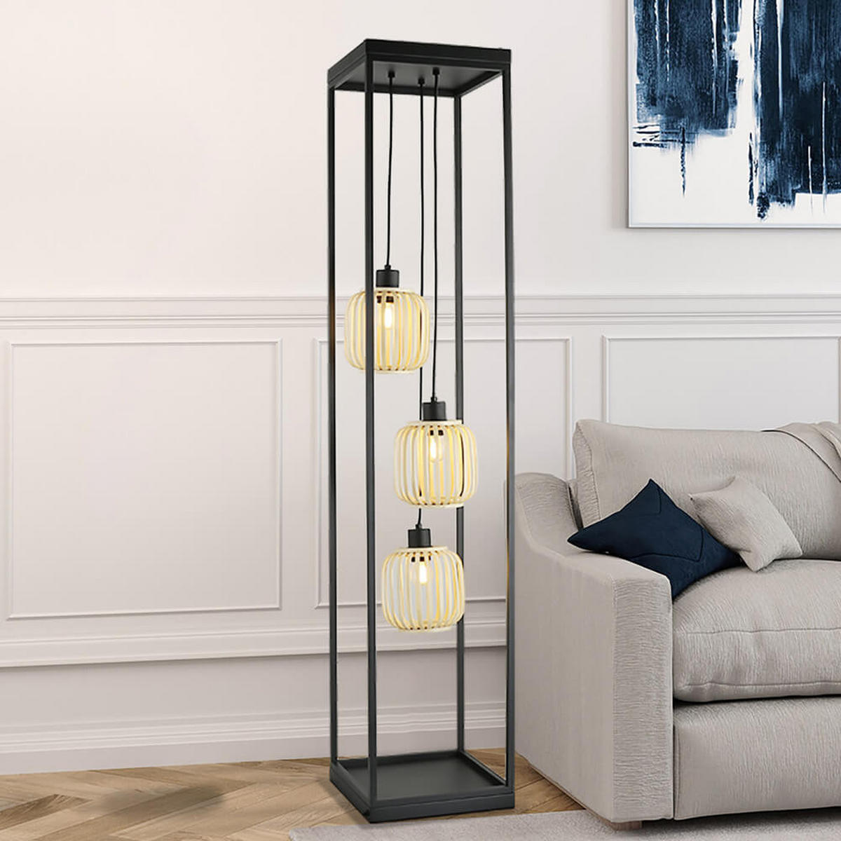 STEHLAMPE ZITA - Schwarz, Stehlampe - Schwarz, Holz/Metall (28/28/141cm) - Home Deluxe