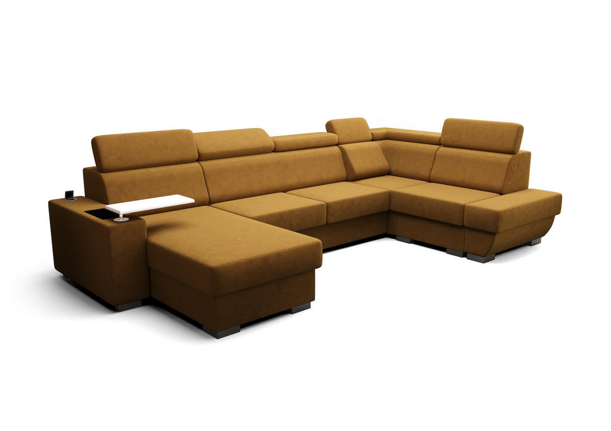 WOHNLANDSCHAFT KONGO RBN20, Eckcouch in U-Form mit Schlaffunktion, Farbe: Gelb, Velourstoff, Ottomane Links - Gelb, Textil (340/103/200cm) - O-Sofa